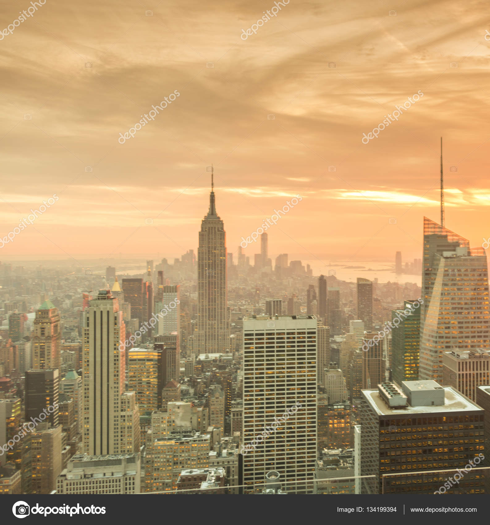 Vue De Manhattan De New York Pendant Les Heures De Coucher