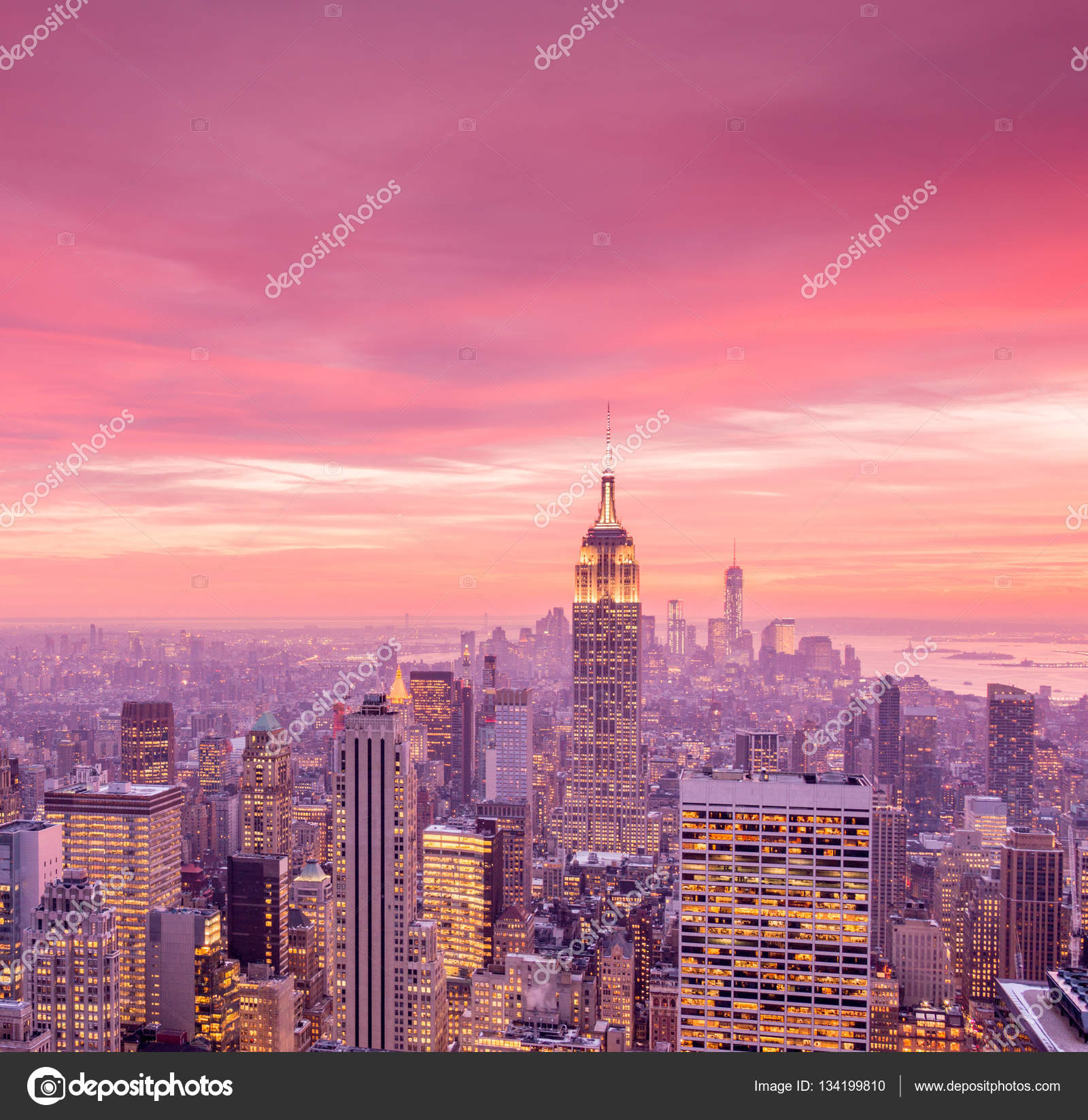 Vue De Manhattan De New York Pendant Les Heures De Coucher