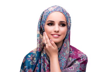Müslüman kadın moda kavramı üzerinde beyaz izole