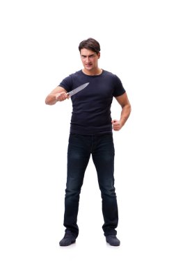 Bıçakla üzerine beyaz izole genç haydut