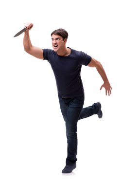 Bıçakla üzerine beyaz izole genç haydut