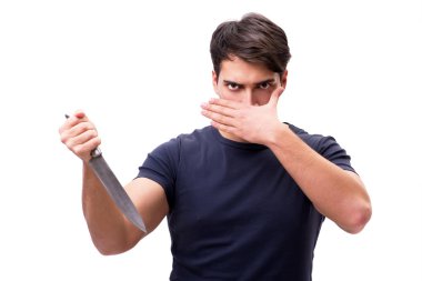 Bıçakla üzerine beyaz izole genç haydut