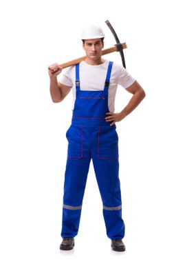 Baltası olan adam beyazda izole edilmiş.