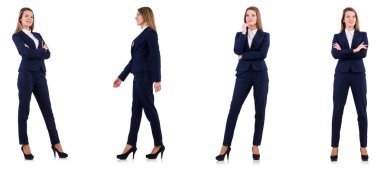 Takım elbiseli iş kadını beyazda izole edilmiş.