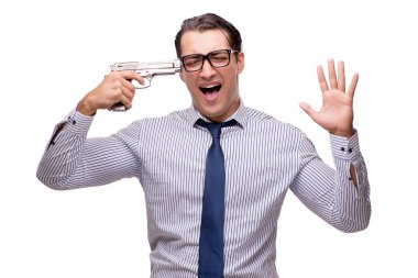 Beyaz izole silahla genç işadamı