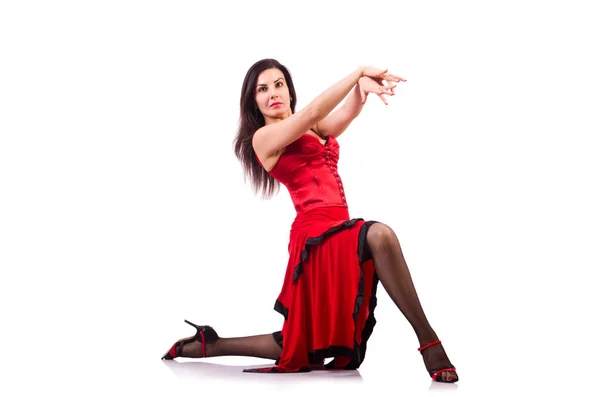 Mujer bailando danza tradicional española aislada sobre blanco —  Fotos de Stock