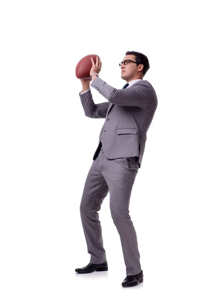 Homme d'affaires avec football américain isolé sur blanc — Photo