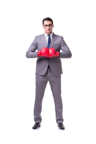 Zakenman boksen geïsoleerd op de witte achtergrond — Stockfoto