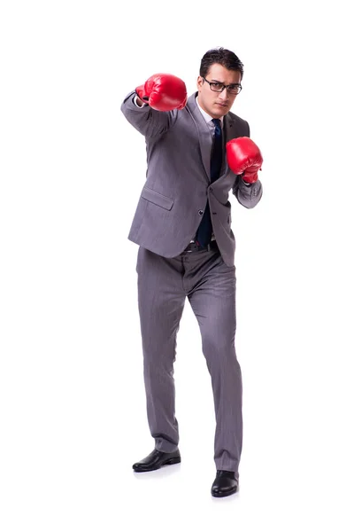 Empresário boxe isolado no fundo branco — Fotografia de Stock