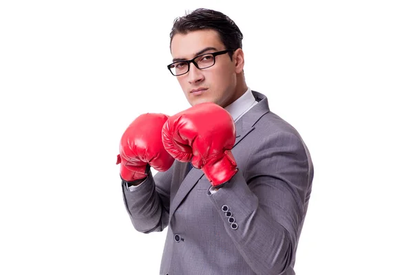 Affärsman boxning isolerad på den vita bakgrunden — Stockfoto