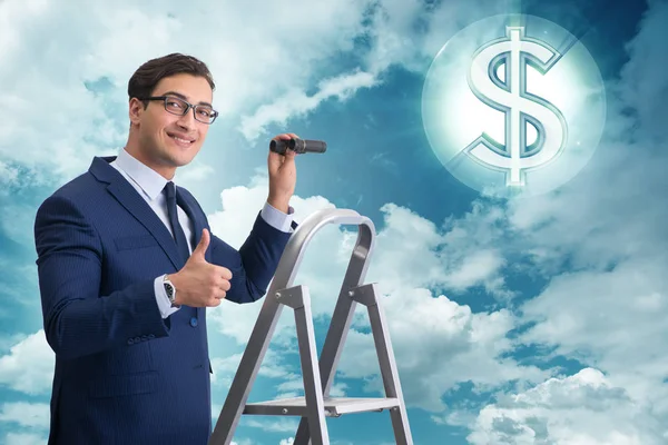 Businessman looking for dollars with binoculars — Stock Photo, Image