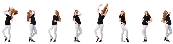 Mujer embarazada en imagen compuesta aislada en blanco — Foto de Stock