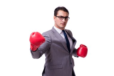Beyaz arka planda iş adamı boksu izole edildi