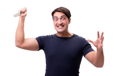 Bıçakla üzerine beyaz izole genç haydut