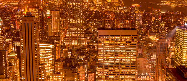 View of New York Manhattan during sunset hours