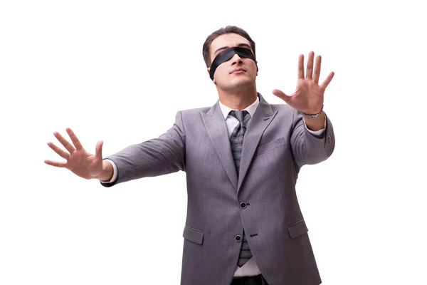 Blindfolded businessman isolated on white — Stock Photo, Image