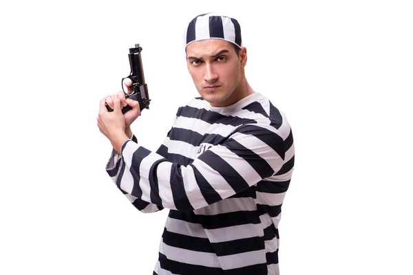 Vězeň muž s pistolí izolované na bílém — Stock fotografie