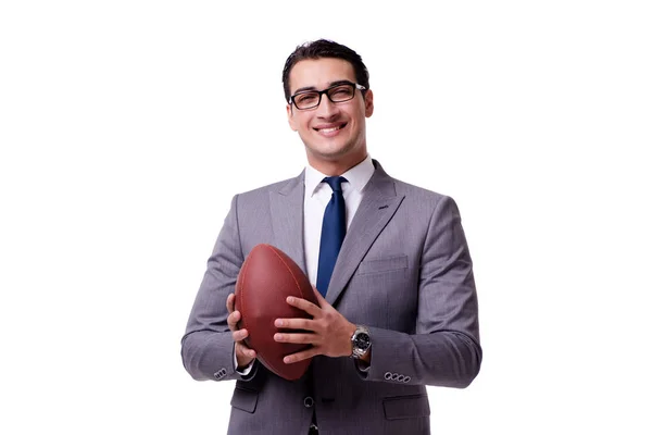 Empresario con fútbol americano aislado en blanco — Foto de Stock