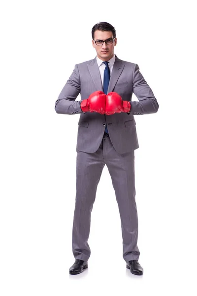 Uomo d'affari boxe isolato sullo sfondo bianco — Foto Stock
