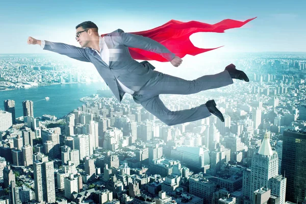 Zakenman in superheldenconcept met rode omslag — Stockfoto