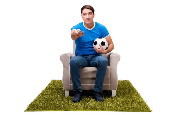 Ο άνθρωπος που παρακολουθούν ποδόσφαιρο που απομονώνονται σε λευκό — Φωτογραφία Αρχείου