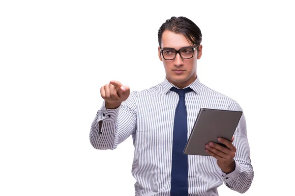 Businessman using his tablet computer isolated on white — Stock Photo, Image