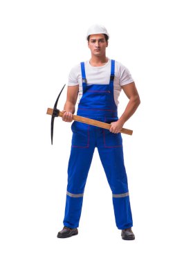 Baltası olan adam beyazda izole edilmiş.