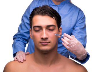 Adam beyaz izole enjeksiyon Başlarken