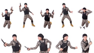 Silahlı asker beyazı izole etti.