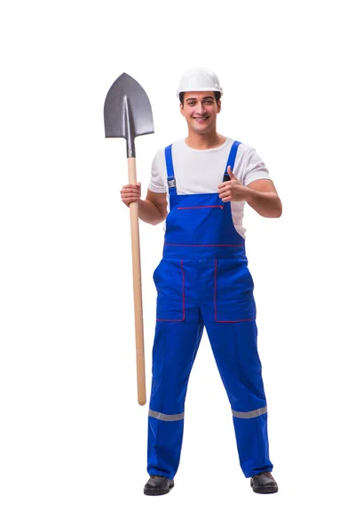 Repairman with spade isolated on white — Stock Photo, Image