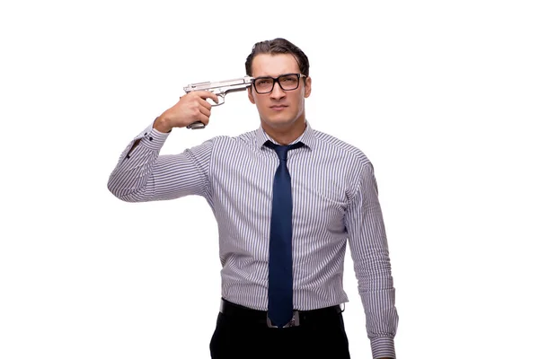 Young businessman with gun isolated on white — Stock Photo, Image