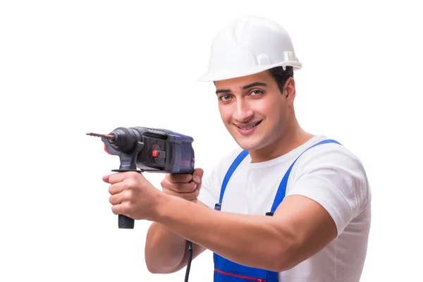 Man with drill isolated on the white — Stock Photo, Image