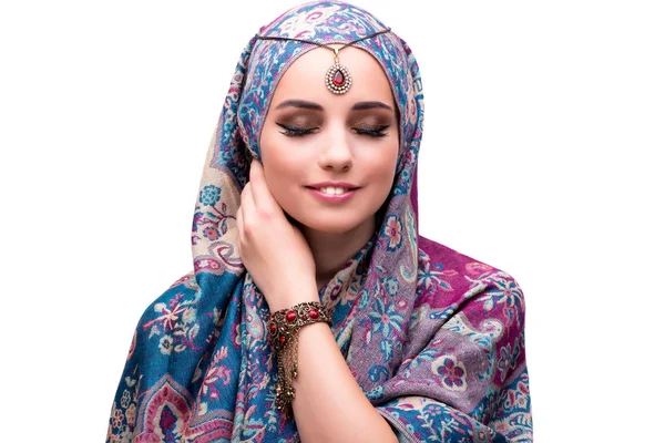 穆斯林女人的时尚概念上白色孤立 — 图库照片