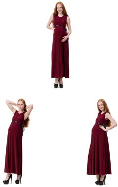 Karmaşık görüntülü hamile kadın beyazda izole edilmiş.