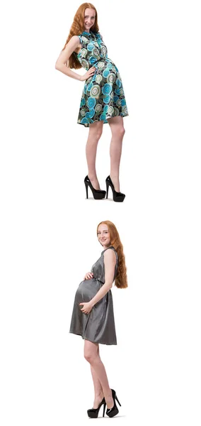 Pregnant woman in composite image isolated on white — Stock Photo, Image