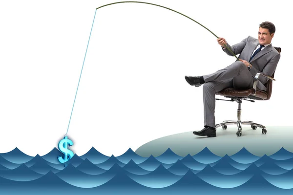 Empresario pescando dólares del agua — Foto de Stock