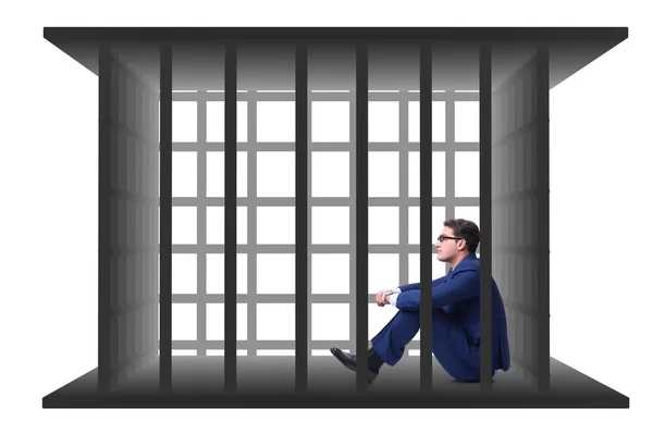 Empresário na gaiola isolado em branco — Fotografia de Stock