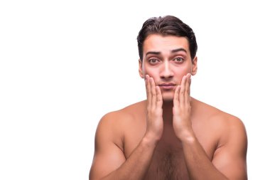 Beyaz izole duş sonra komik adam