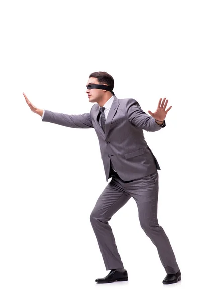 Beyaz izole blindfolded işadamı — Stok fotoğraf