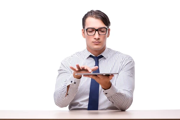 Handsome businessman working with tablet computer isolated on wh — Stock Photo, Image