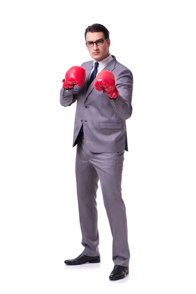 Empresário boxe isolado no fundo branco — Fotografia de Stock