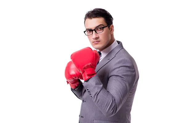 Empresário boxe isolado no fundo branco — Fotografia de Stock