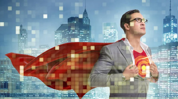 Affärsman i superhjälte koncept med rött omslag — Stockfoto