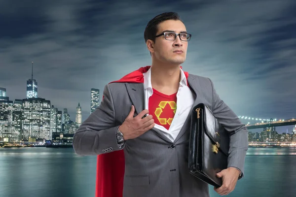 Podnikatel v konceptu superhrdina s červeným krytem — Stock fotografie