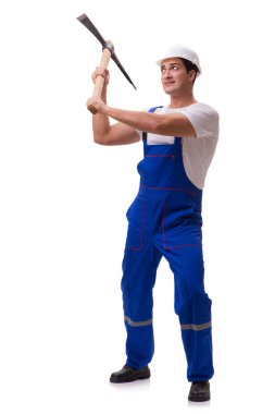 Baltası olan adam beyazda izole edilmiş.