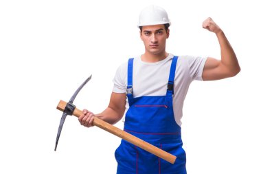 Baltası olan adam beyazda izole edilmiş.