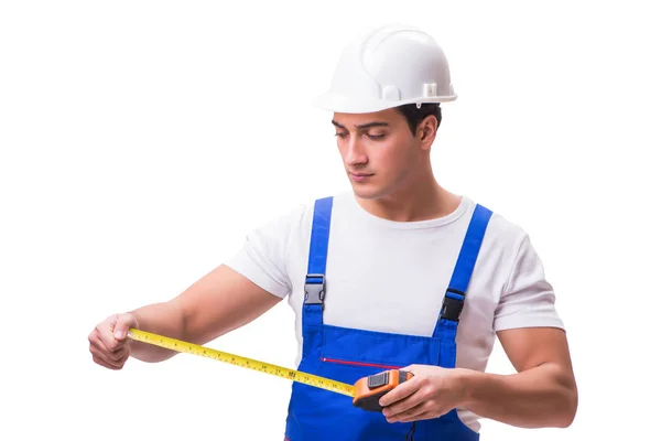 Man with tape measure isolated on white — Stock Photo, Image