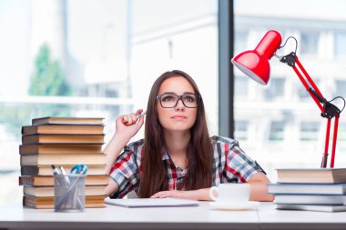 Üniversite sınavlarına hazırlanan genç kız öğrenci.