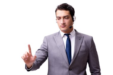 Beyaz izole kulaklık ile yakışıklı adam