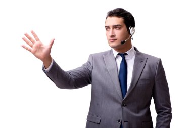 Beyaz izole kulaklık ile yakışıklı adam